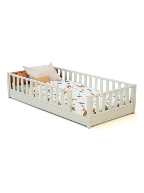 JURABABY - Cama infantil a ras de suelo para niños de madera SONHO - 90x190 - Blanco perla - Kiabi