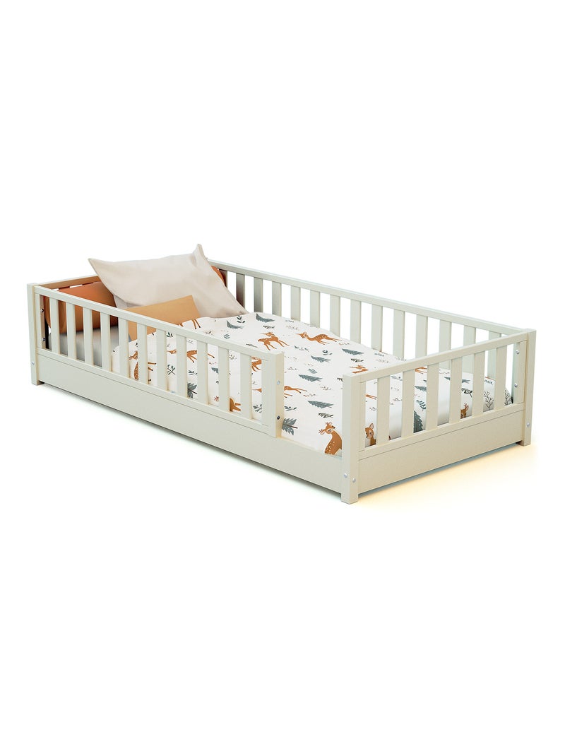JURABABY - Cama infantil a ras de suelo para niños de madera SONHO - 90x190 - Blanco perla Blanco - Kiabi