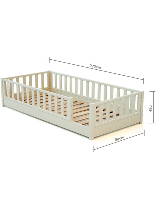 JURABABY - Cama infantil a ras de suelo para niños de madera SONHO - 90x190 - Blanco perla - Kiabi