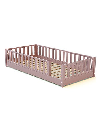 JURABABY - Cama infantil a ras de suelo para niños de madera SONHO - 90x190 - Rosa empolvado