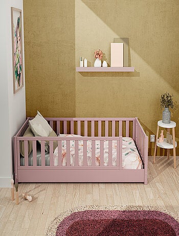 JURABABY - Cama infantil a ras de suelo para niños de madera SONHO - 90x190 - Rosa empolvado
