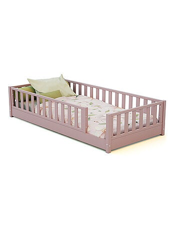 JURABABY - Cama infantil a ras de suelo para niños de madera SONHO - 90x190 - Rosa empolvado