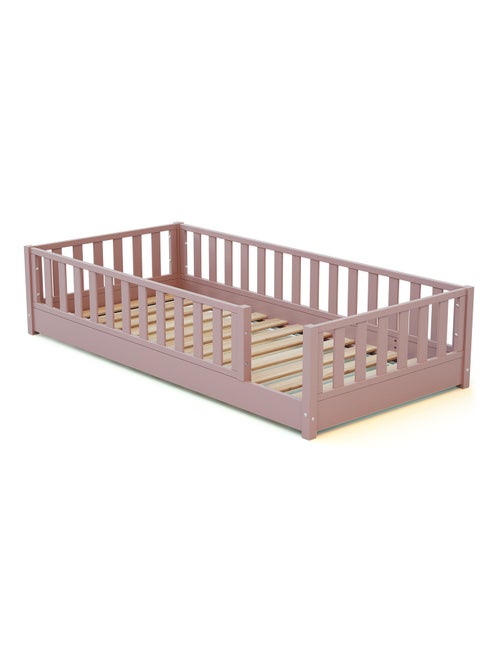 JURABABY - Cama infantil a ras de suelo para niños de madera SONHO - 90x190 - Rosa empolvado - Kiabi