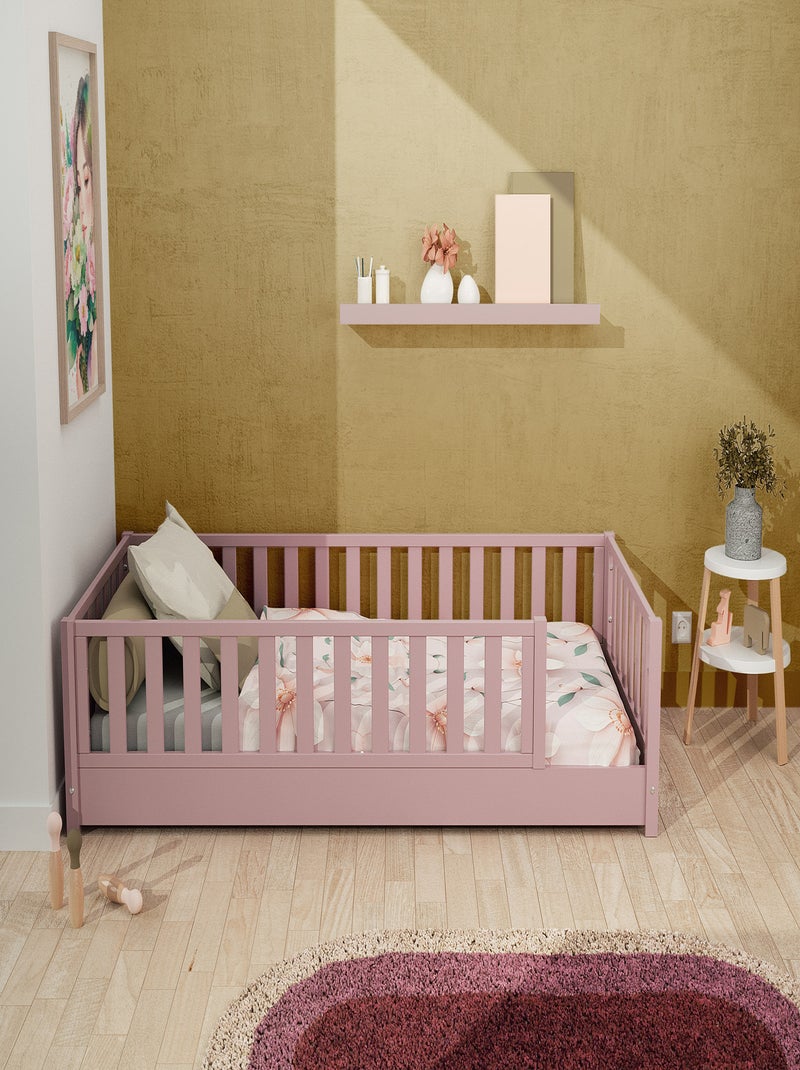 JURABABY - Cama infantil a ras de suelo para niños de madera SONHO - 90x190 - Rosa empolvado Rosa - Kiabi
