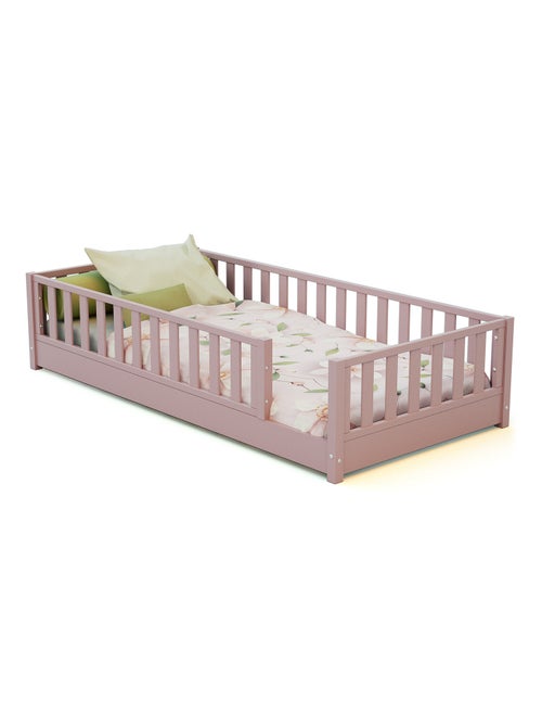 JURABABY - Cama infantil a ras de suelo para niños de madera SONHO - 90x190 - Rosa empolvado - Kiabi