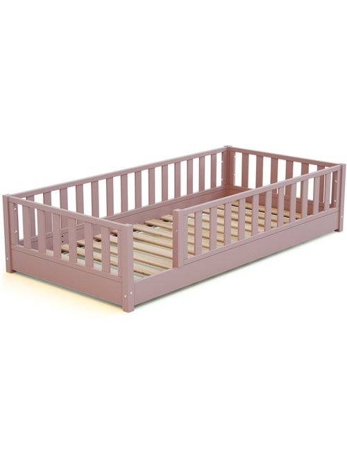 JURABABY - Cama infantil a ras de suelo para niños de madera SONHO - 90x190 - Rosa empolvado - Kiabi