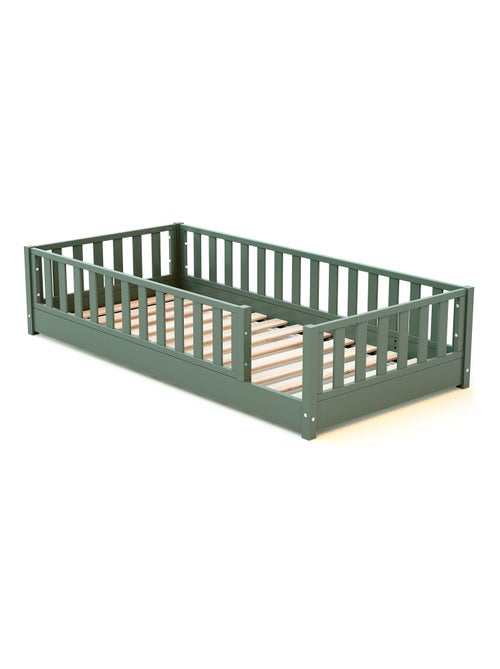 JURABABY - Cama infantil a ras de suelo para niños de madera SONHO - 90x190 - Verde salvia - Kiabi