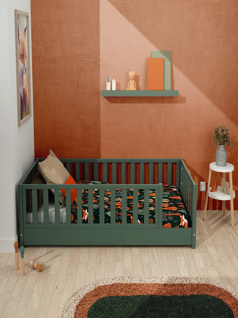 JURABABY - Cama infantil a ras de suelo para niños de madera SONHO - 90x190 - Verde salvia Verde - Kiabi