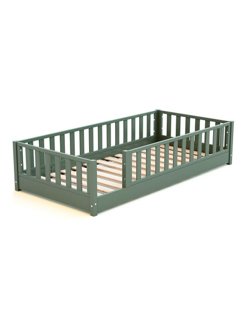 JURABABY - Cama infantil a ras de suelo para niños de madera SONHO - 90x190 - Verde salvia - Kiabi