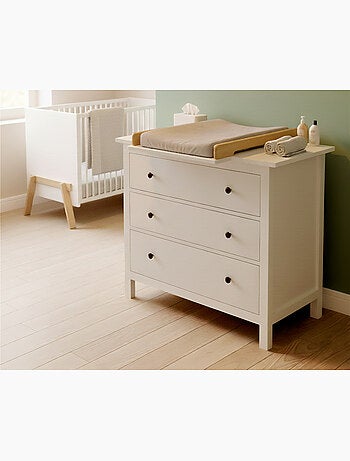 JURABABY - KIRA Cambiador universal de madera de 50 cm para cómoda de bebé - Blanco y Haya barnizada