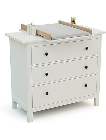 JURABABY - KIRA Cambiador universal de madera de 50 cm para cómoda de bebé - Blanco y Haya barnizada