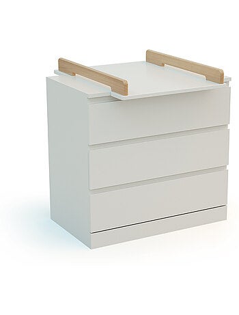 JURABABY - KIRA Cambiador universal de madera de 50 cm para cómoda de bebé - Blanco y Haya barnizada