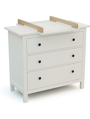 JURABABY - KIRA Cambiador universal de madera de 50 cm para cómoda de bebé - Blanco y Haya barnizada