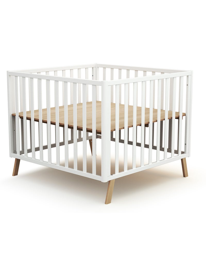 Jurababy - parque infantil bebé evolutivo kasa madera - blanco - 100 x 100 cm Blanco - Kiabi