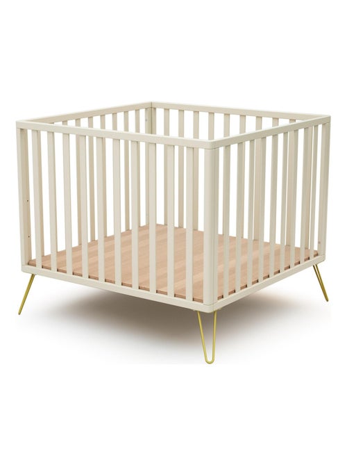 JURABABY - Parque infantil ONLY madera - Blanco/Amarillo - 100 x 100 cm - Kiabi