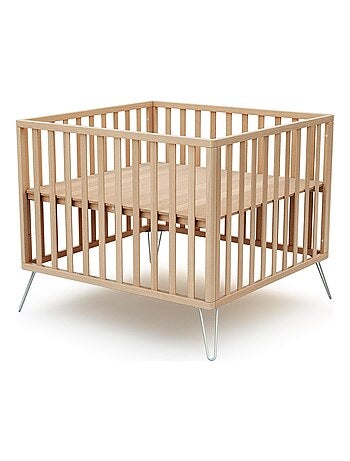 JURABABY - Parque infantil ONLY madera - Blanco/Amarillo - 100 x 100 cm