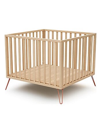 JURABABY - Parque infantil ONLY madera - Blanco/Amarillo - 100 x 100 cm