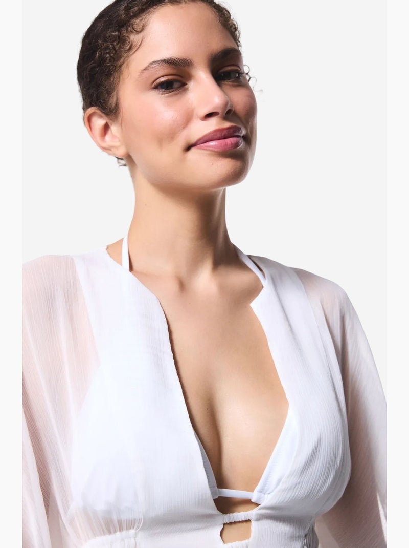 Kaftán mini básico de chiffon con cuello en v penti Blanco - Kiabi
