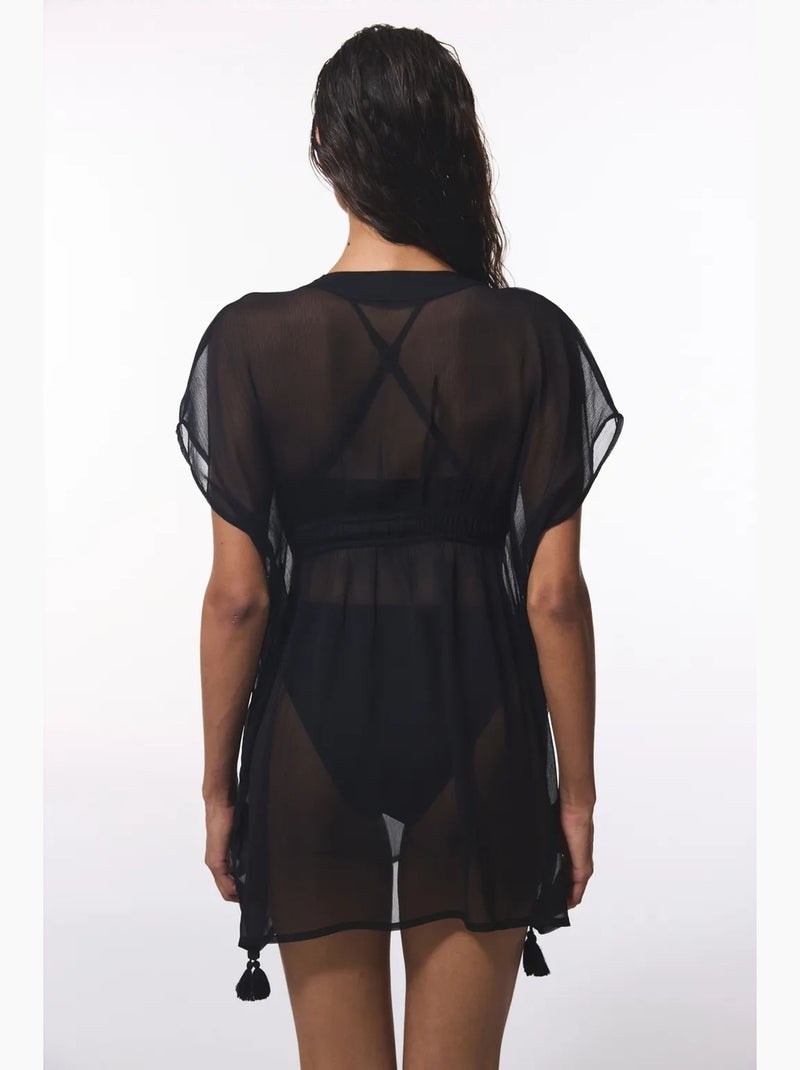 Kaftán mini básico de chiffon con cuello en v penti Negro - Kiabi