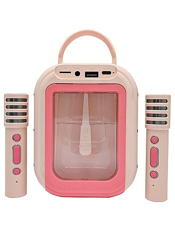 Karaoke Bluetooth rosa con 2 micrófonos inalámbricos