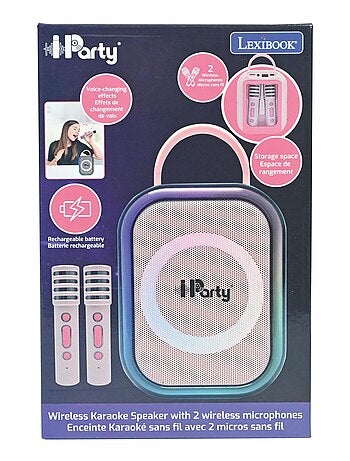 Karaoke Bluetooth rosa con 2 micrófonos inalámbricos