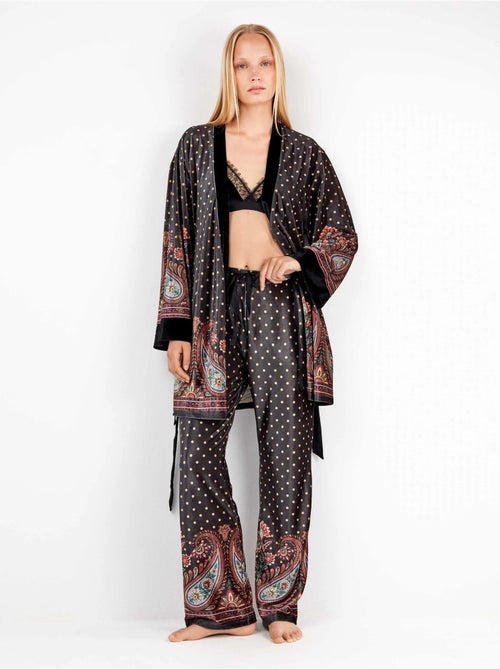 Kimono ajustable cintura de lunares y diseño oriental terciopelo - Kiabi Kimono ajustable cintura de lunares y diseño oriental terciopelo - Kiabi