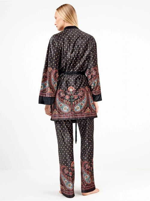 Kimono ajustable cintura de lunares y diseño oriental terciopelo - Kiabi Kimono ajustable cintura de lunares y diseño oriental terciopelo - Kiabi