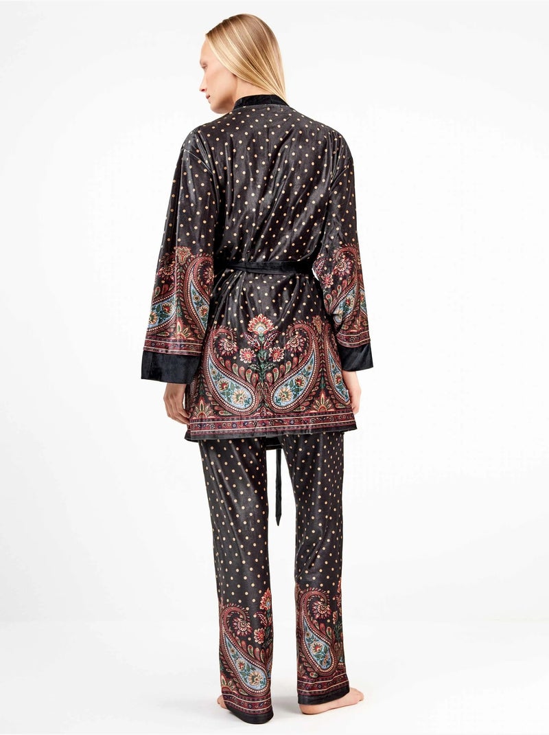 Kimono ajustable cintura de lunares y diseño oriental terciopelo Multicolor - Kiabi
