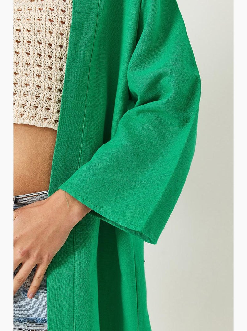 Kimono básico corto texturizado de lino lucci Verde - Kiabi