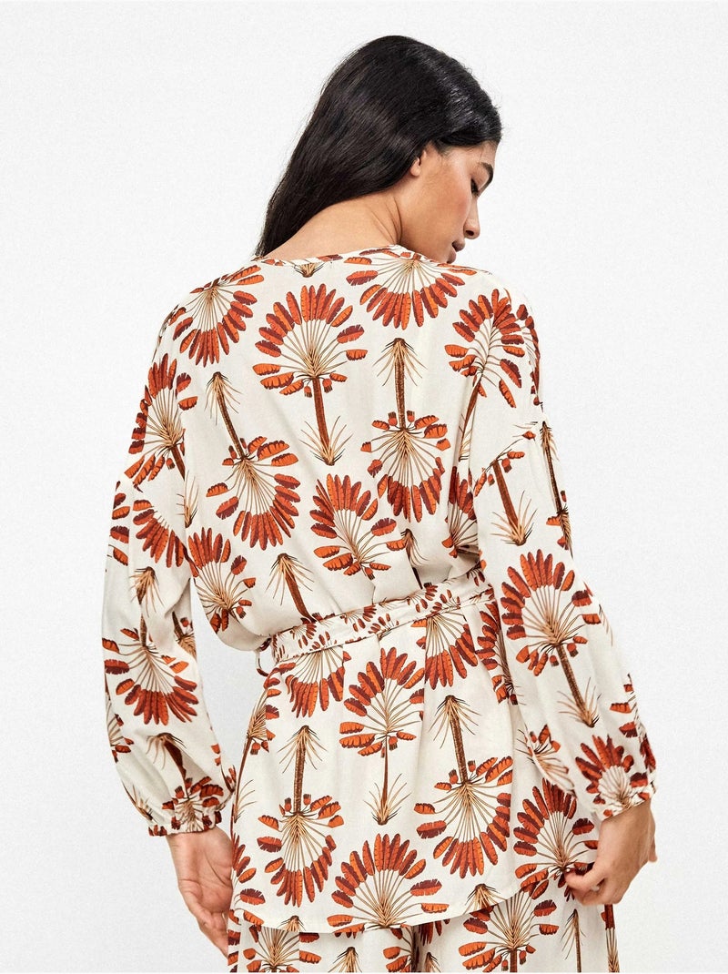 Kimono corto estampado de palmeras con ajustable en cintura Multicolor - Kiabi