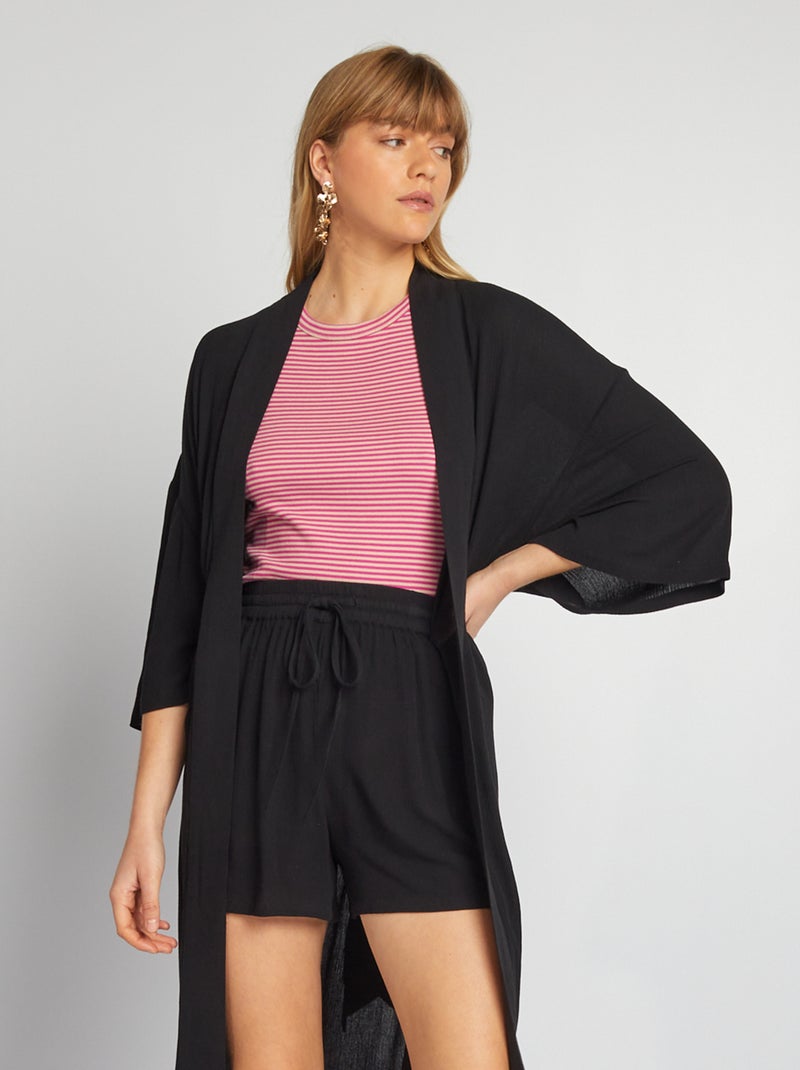 Kimono estampado con cinturón negro Mujer Kiabi