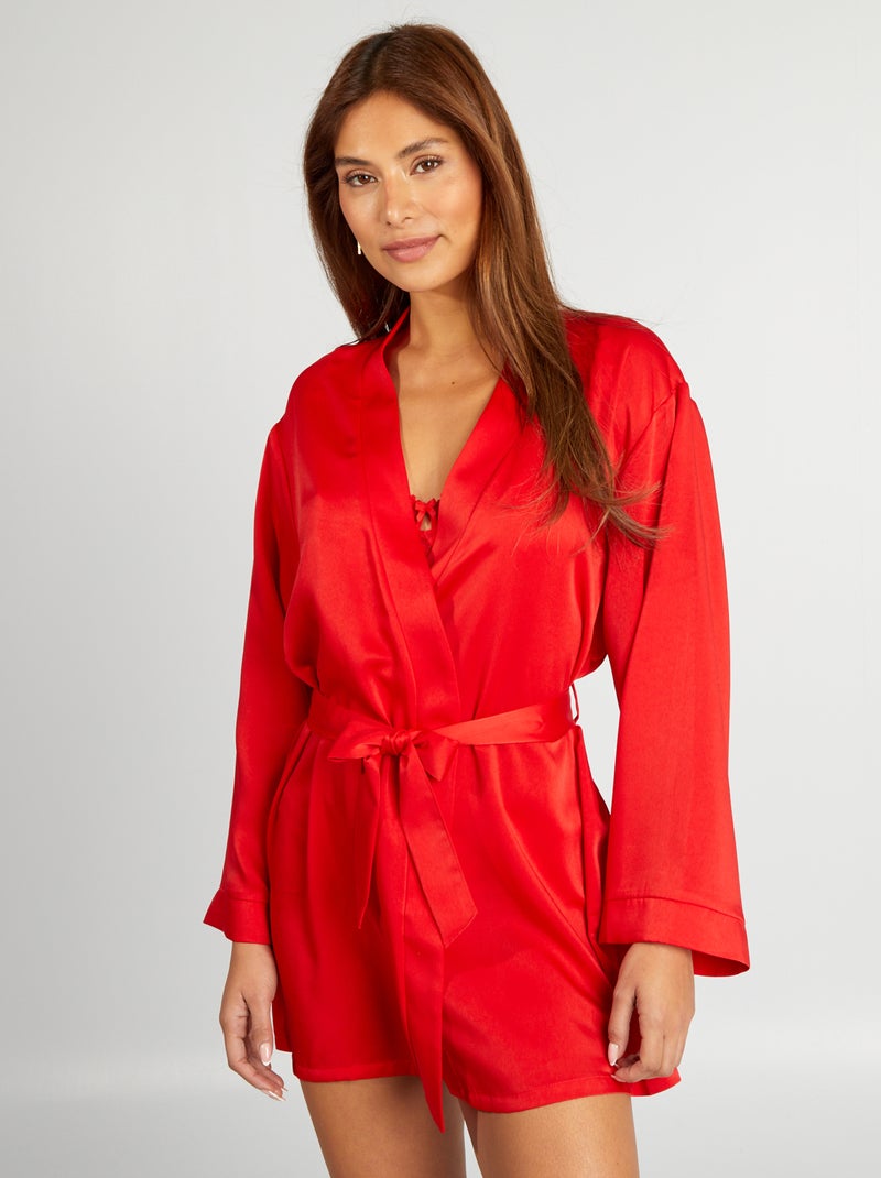 Kimono midi de raso ROJO - Kiabi