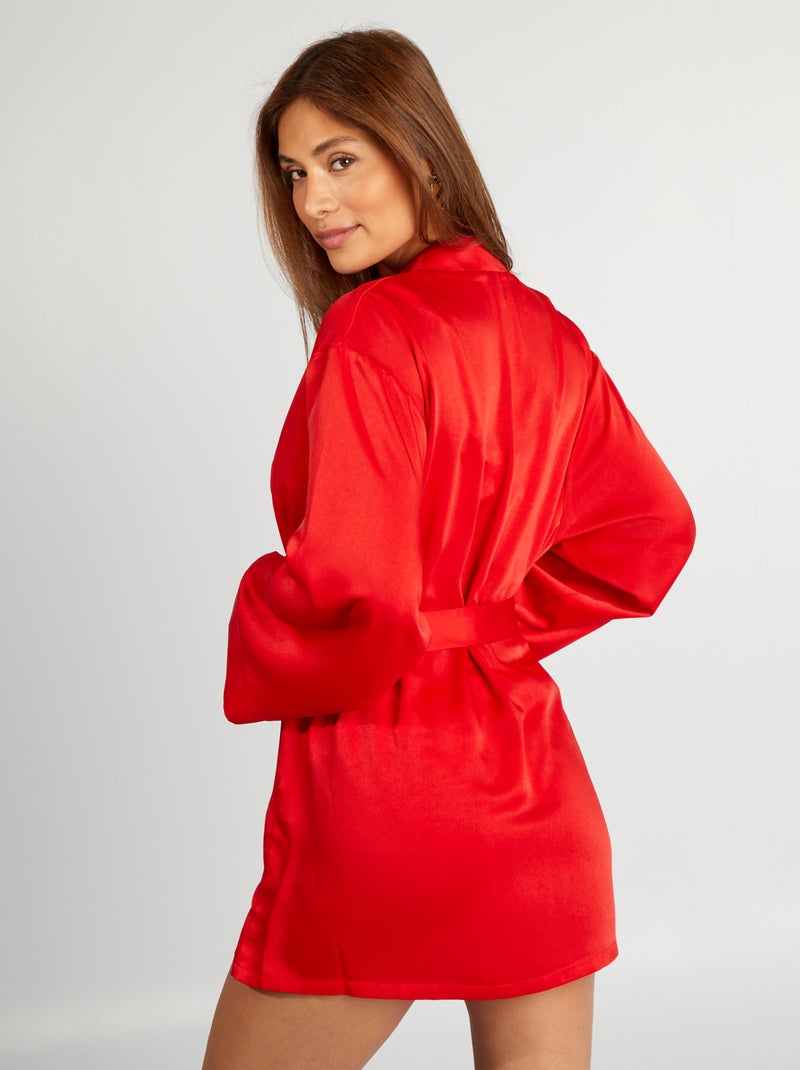 Kimono midi de raso ROJO - Kiabi