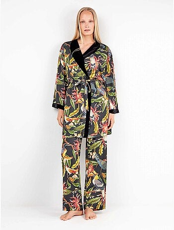 Kimono reversible en tejido de satén y terciopelo