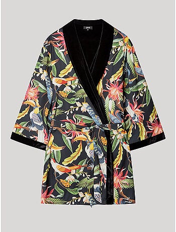 Kimono reversible en tejido de satén y terciopelo