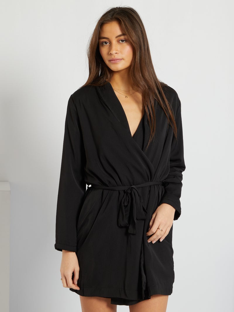 Kimono satinado forrado Negro - Kiabi