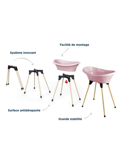 Kit bañera para bebé Thermobaby VASCO con soporte plegable rosa de 3 piezas - Kiabi