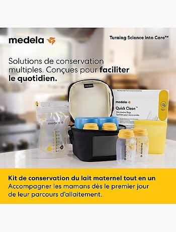Kit de almacenamiento de leche materna todo en uno MEDELA - 4 biberones de 150 ml, 4 bolsas Easy