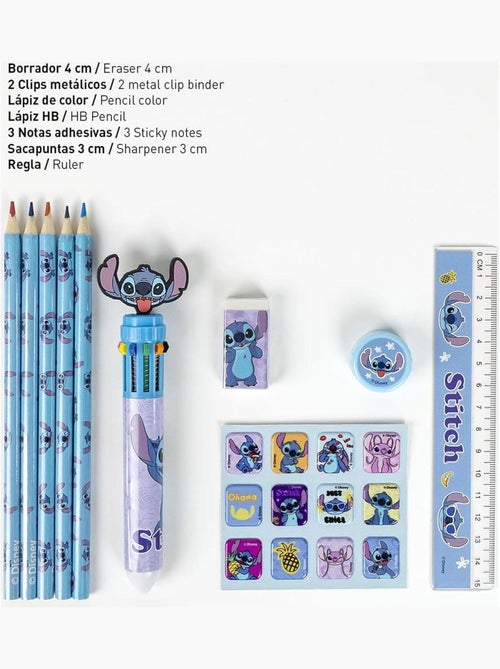 Kit de papelería - Stitch - Disney - 22x14 cm - Estuche con cremallera - Kiabi