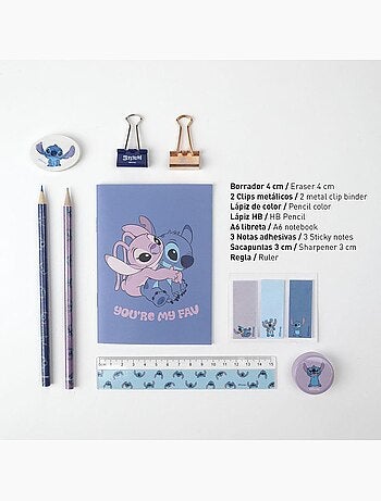 Kit de papelería - Stitch - Disney - Estuche transparente - Cuaderno, lápices y accesorios escolares
