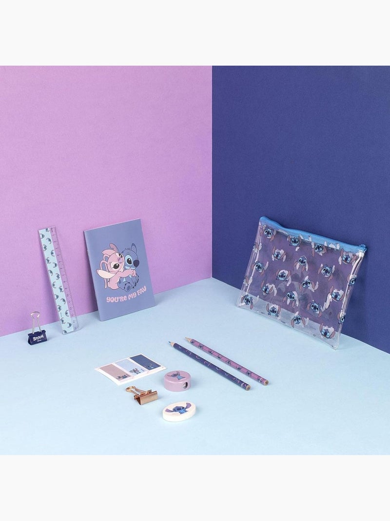 Kit de papelería - Stitch - Disney - Estuche transparente - Cuaderno, lápices y accesorios escolares Azul - Kiabi
