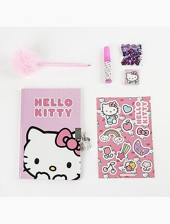 Kit de papelería con agenda - Hello Kitty - Bolígrafo fuzzy, pegatinas y papelería