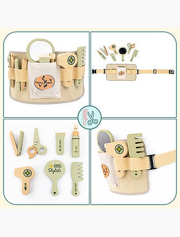 Kit de peluquería de madera mamabrum con 8 accesorios