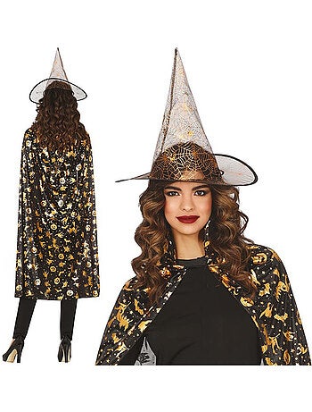 Kit o Disfraz de Bruja: Gorro y Capa 110 cm