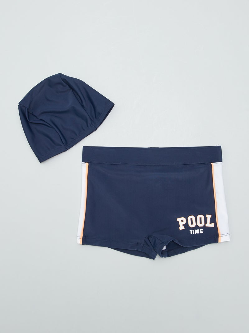 Kit piscina gorro + bañador tipo boxer - 2 piezas AZUL - Kiabi