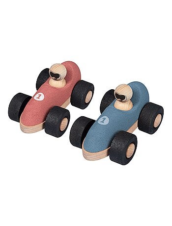 KORKO - Pack de 2 coches de carreras de corcho para bebés - Azul y rojo - A partir de 18 meses
