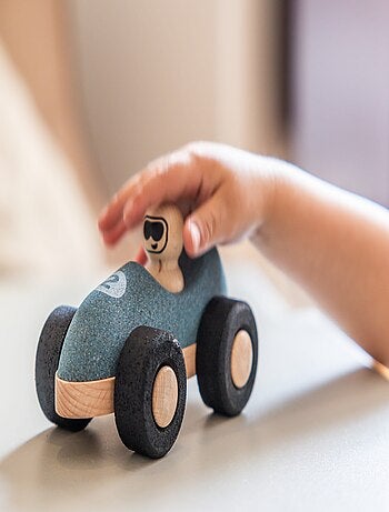 KORKO - Pack de 2 coches de carreras de corcho para bebés - Azul y rojo - A partir de 18 meses