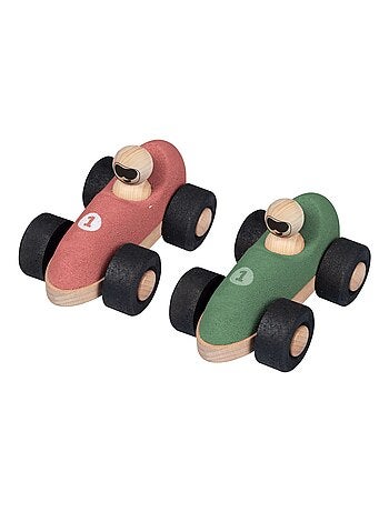 KORKO - Pack de 2 coches de carreras de corcho para bebés - Azul y rojo - A partir de 18 meses
