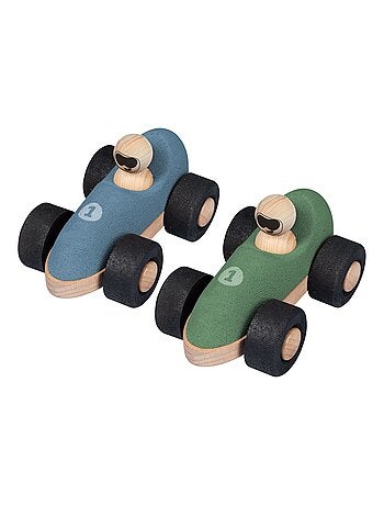 KORKO - Pack de 2 coches de carreras de corcho para bebés - Azul y rojo - A partir de 18 meses