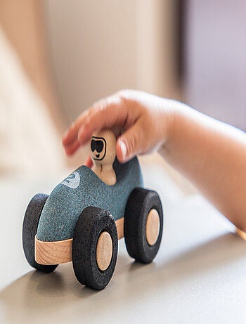 KORKO - Pack de 2 coches de carreras de corcho para bebés - Azul y rojo - A partir de 18 meses